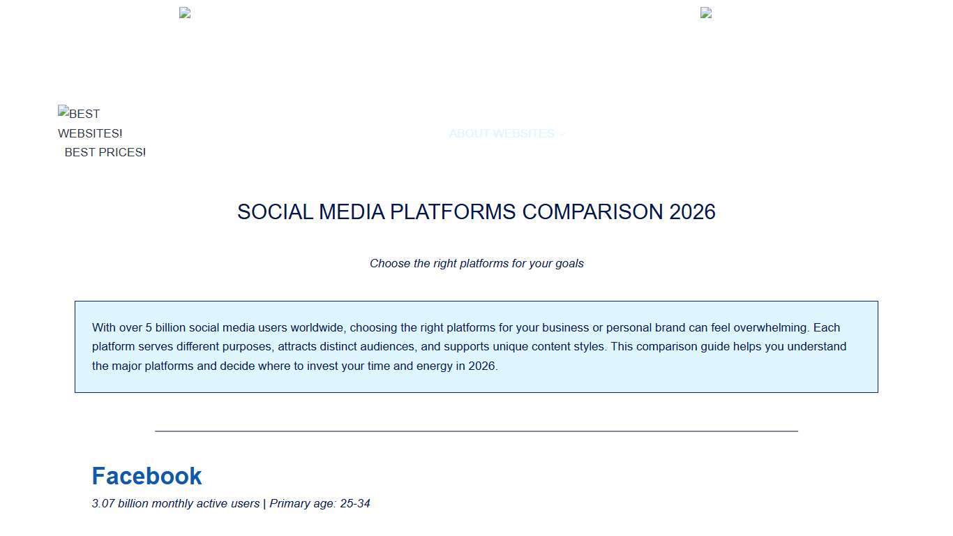 Social Media Platforms Comparison 2026 - BEST WEBSITES!   BEST PRICES!